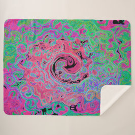 Manta Sherpa Groovy verde rosa y limón Resumen Swirt retro