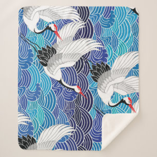 Manta Sherpa Grúa japonesa: Patrón de pájaro ordenado.