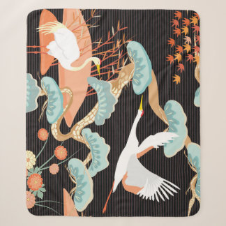Manta Sherpa Grullas, garzas: Patrón de pájaros japoneses.