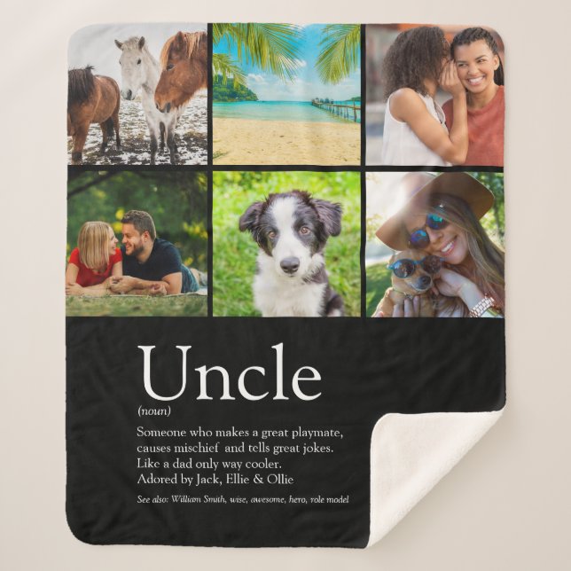 Manta Sherpa Guay Fun Uncle Definition Collage de fotos moderno (Anverso)
