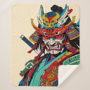 Manta Sherpa Guerrero Samurái Feroz – Colorido Bushido Japonés