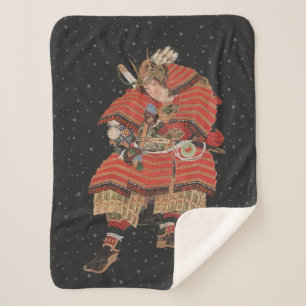 Manta Sherpa Guerrero samurai vintage arte japonés