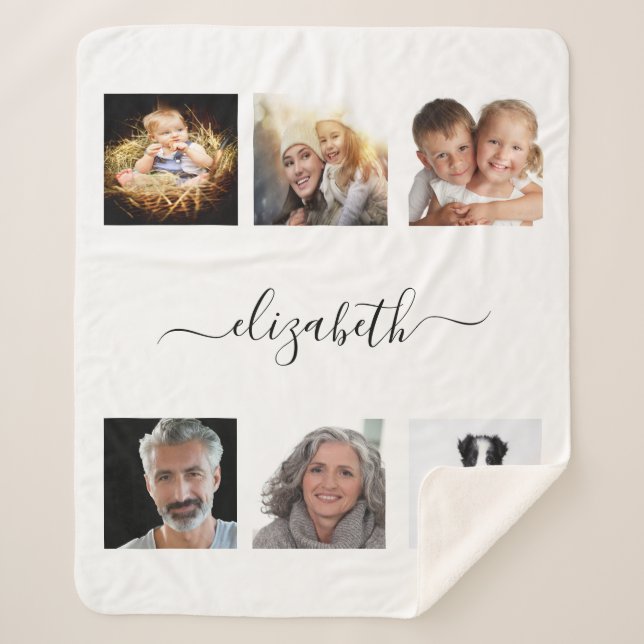 Manta Sherpa Guión del nombre blanco del collage de fotos (Anverso)