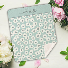 Manta Sherpa Guión Monograma Boho Flor gris blanco verde