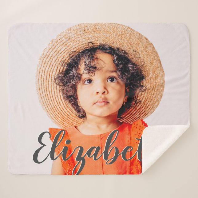 Manta Sherpa Guión simple moderno Añade tu nombre y foto (Anverso (horizontal))