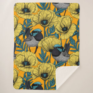 Manta Sherpa Guirnaldas de hadas y amapolas de amarillo