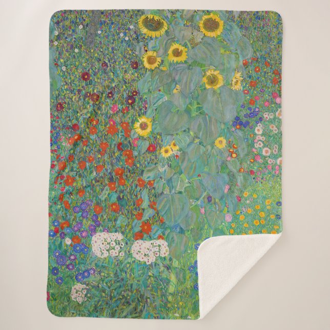 Manta Sherpa Gustav Klimt - Jardín de campo con girasoles (Anverso)