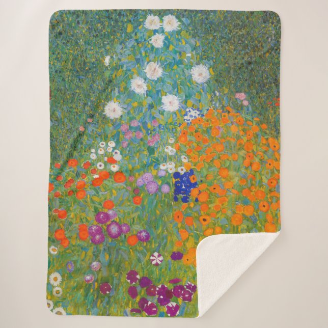 Manta Sherpa Gustav Klimt - Jardín de flores (Anverso)