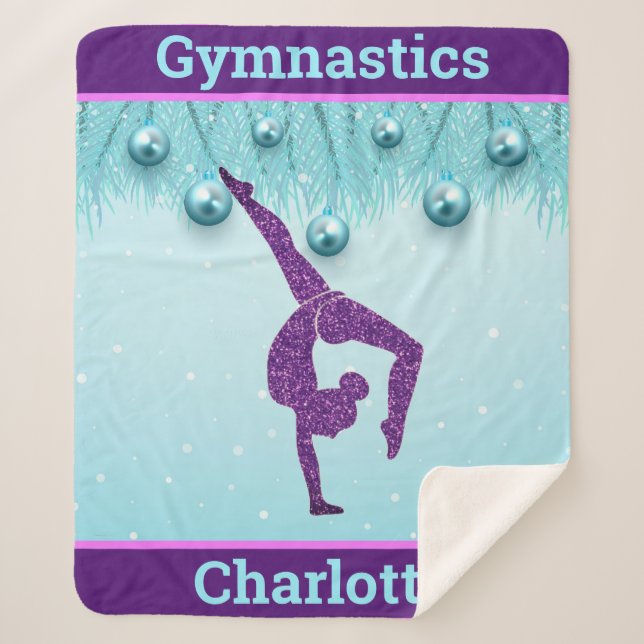 Manta Sherpa Gymnastics Christmas Purple Aqua Personalized  (Anverso)
