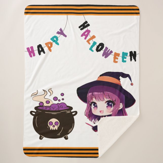 Manta Sherpa Halloween/bruja/otoño/octubre (Anverso)