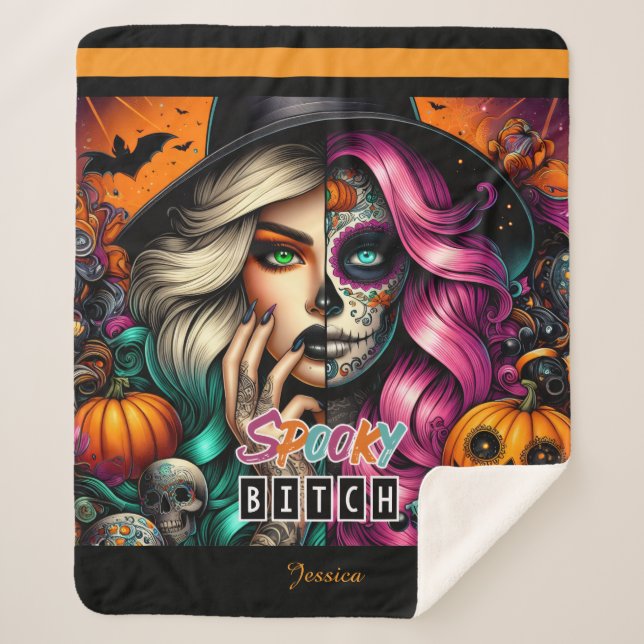 Manta Sherpa Halloween, Chica de Gótico fantasmal (Anverso)