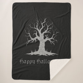 Manta Sherpa Halloween con árbol plateado