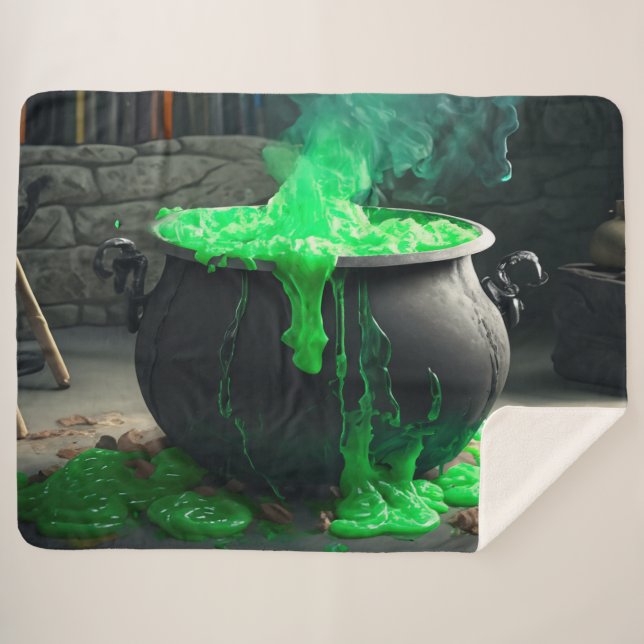 Manta Sherpa Halloween de Cauldron, una bruja torpe (Anverso (horizontal))