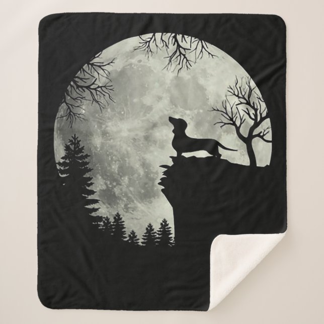Manta Sherpa Halloween De Dachshund Y Moon (Anverso)