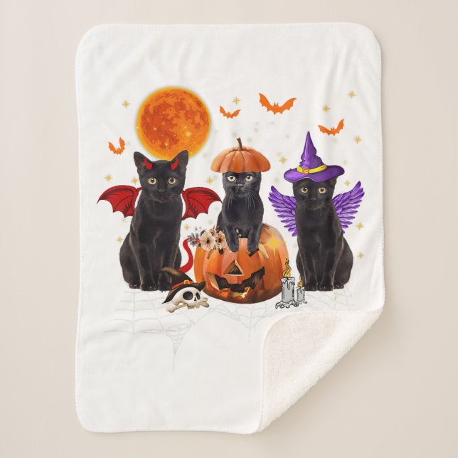 Manta Sherpa Halloween De Gato Negro, Gato Negro Sentado En Cal (Anverso)