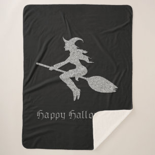 Manta Sherpa Halloween de la Bruja Voladora de Plata
