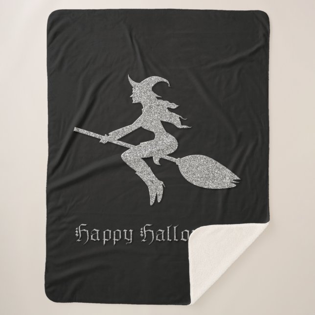 Manta Sherpa Halloween de la Bruja Voladora de Plata (Anverso)