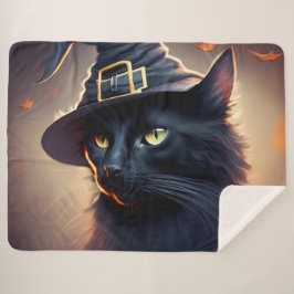 Manta Sherpa Halloween del gato negro