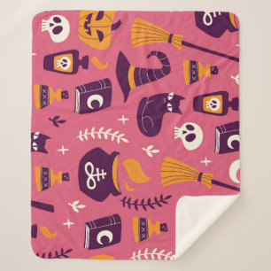 Manta Sherpa Halloween dibujado a mano, temible patrón impecabl