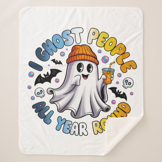 Manta Sherpa Halloween divertida de AroAce - Ghost People (Anverso)