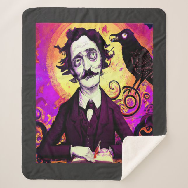 Manta Sherpa Halloween, Edgar Allen Poe, Raven, Nevermore Flee (Anverso)