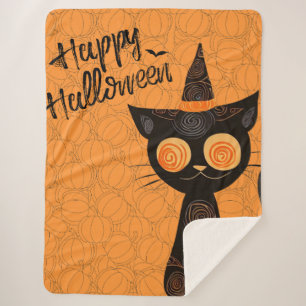 Manta Sherpa Halloween/gato/calabaza/otoño