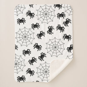 Manta Sherpa Halloween moderno de araña blanca y negra