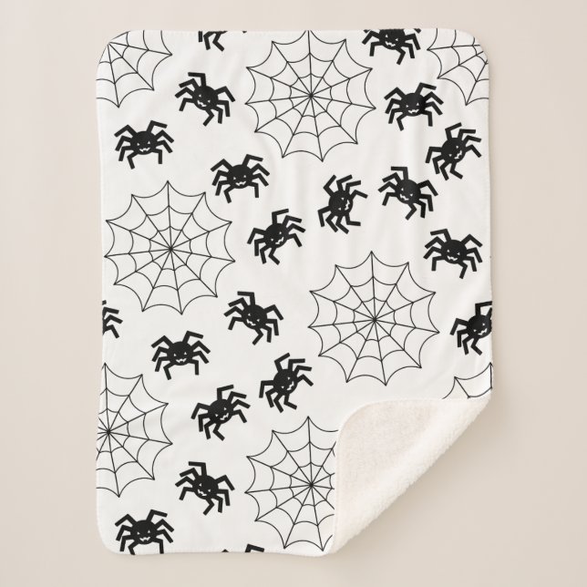 Manta Sherpa Halloween moderno de araña blanca y negra (Anverso)