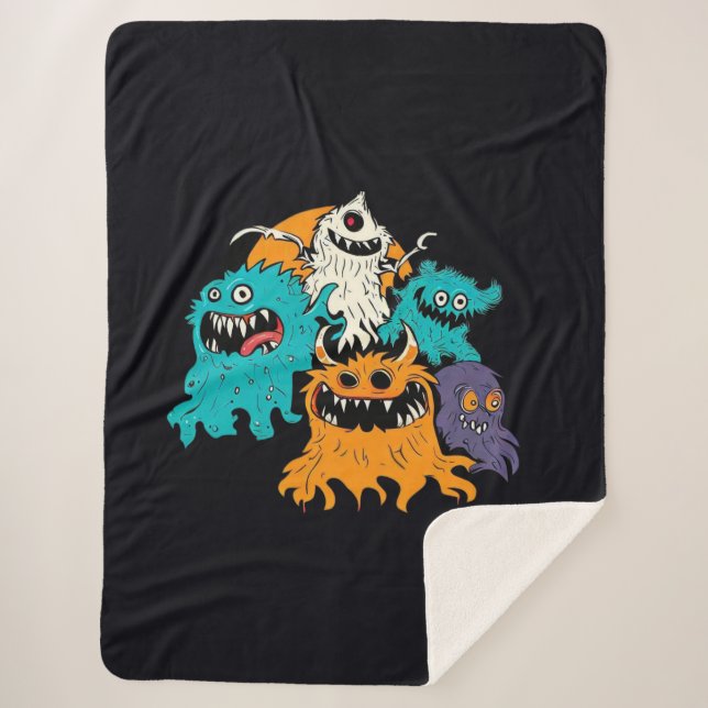Manta Sherpa Halloween/Monster/Octubre/Otoño (Anverso)