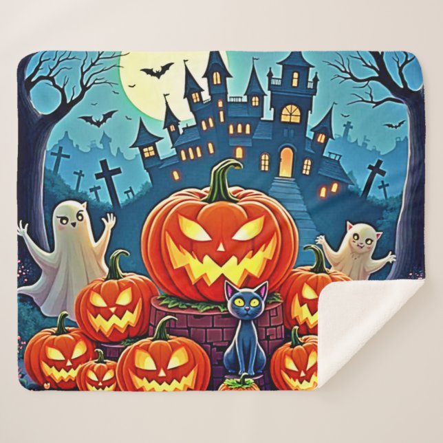Manta Sherpa Halloween Night: Spooky Fun Art (Anverso (horizontal))