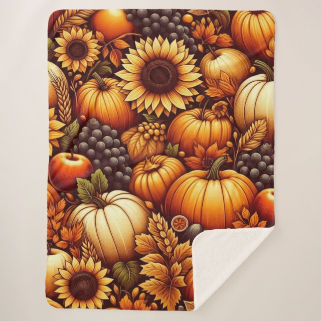 Manta Sherpa Halloween/otoño/otoño/otoño/calabaza (Anverso)