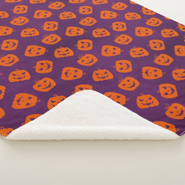 Manta Sherpa Halloween Pumpkins on Purple Background Pattern (3/4)