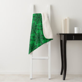Manta Sherpa Halloween Spider Webs on Green