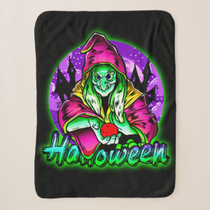 Manta Sherpa Halloween Spooky Green Witch Magic Gorra Apple