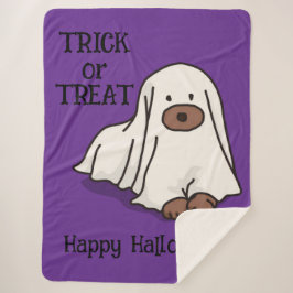 Manta Sherpa Halloween Whimsical Cute Ghost Dog Purple