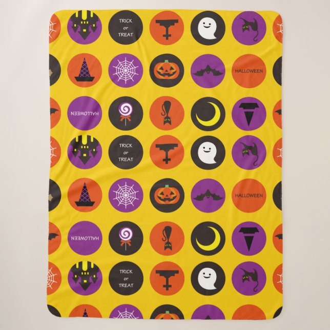 Manta Sherpa Halloween Whimsical Cute Pattern Amarillo (Anverso)