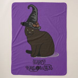 Manta Sherpa Halloween Whimsical Cute Witch Cat Purple