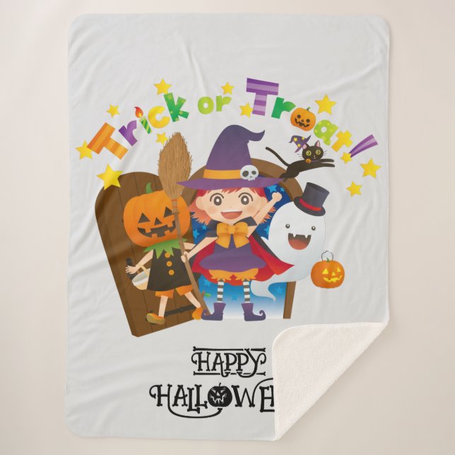 Manta Sherpa Halloween Whimsical Cute Witch Chica (Anverso)