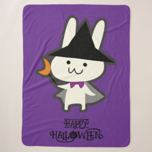 Manta Sherpa Halloween Whimsical Cute Wizard Rabbit Purple
