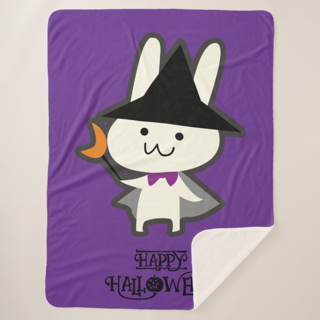 Manta Sherpa Halloween Whimsical Cute Wizard Rabbit Purple (Anverso)