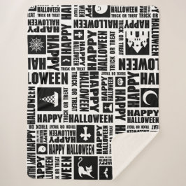 Manta Sherpa Halloween Whimsical Guay Typography Pattern Black