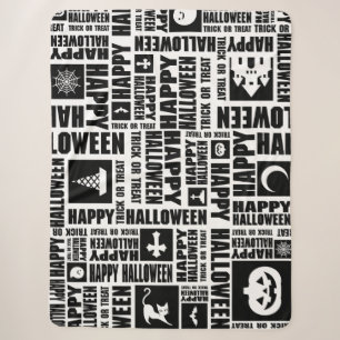 Manta Sherpa Halloween Whimsical Guay Typography Pattern Black