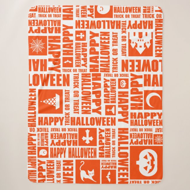 Manta Sherpa Halloween Whimsical Guay Typography Pattern Naranj (Anverso)