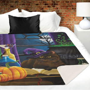 Manta Sherpa Halloween Witch Cat Purple Magic