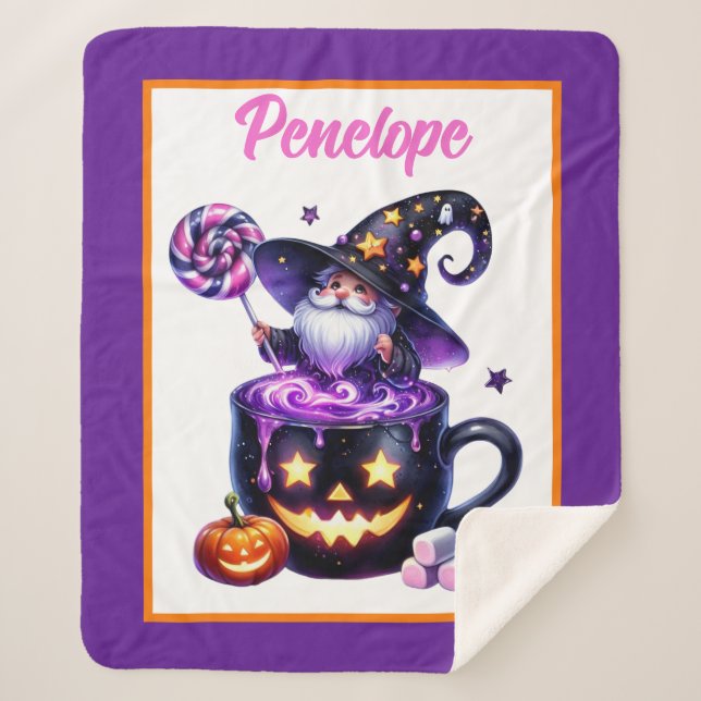 Manta Sherpa Halloween Wizard In Pumpkin Mug Lollipop Magic (Anverso)
