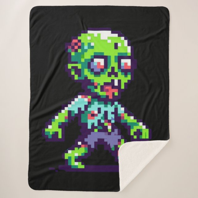 Manta Sherpa Halloween zombie divertido de 8 bits (Anverso)