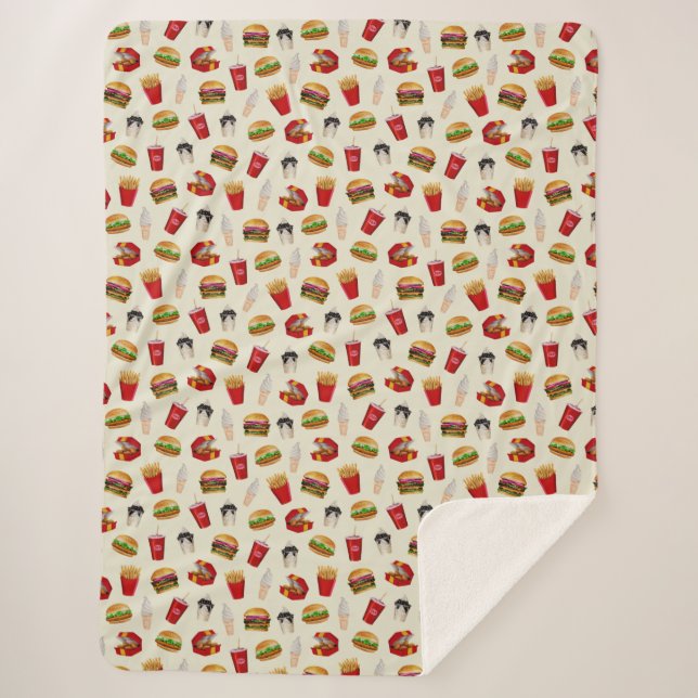 Manta Sherpa Hamburguesas de comida rápida, fritas, domingos (Anverso)