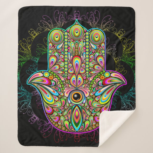 Manta Sherpa Hamsa Fatma Hand Psychedelic Art (Anverso)