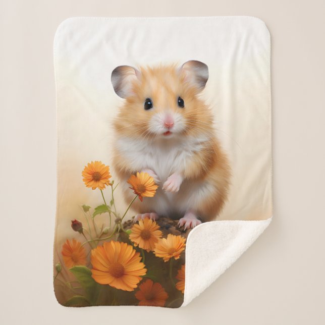 Manta Sherpa Hamster Entre Flores Naranjas (Anverso)