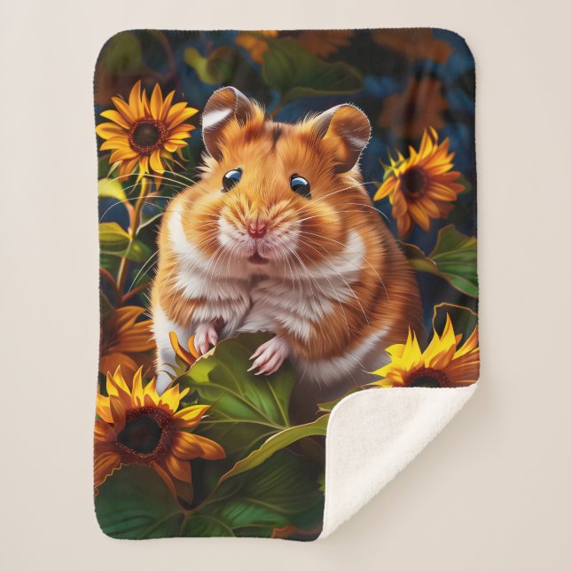 Manta Sherpa Hamster entre girasoles (Anverso)